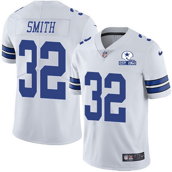 Nike Cowboys 32 Saivion Smith White Men Stitched With Established In 1960 Patch NFL Vapor Untouchabl