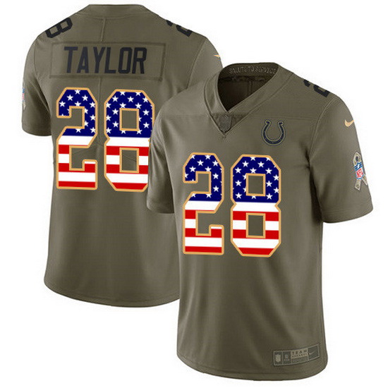 Nike Colts 28 Jonathan Taylor Olive USA Flag Men Stitched NFL Li