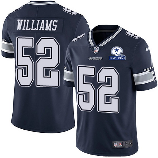 Nike Cowboys 52 Connor Williams Navy Blue Team Color Men Stitched With Established In 1960 Patch NFL