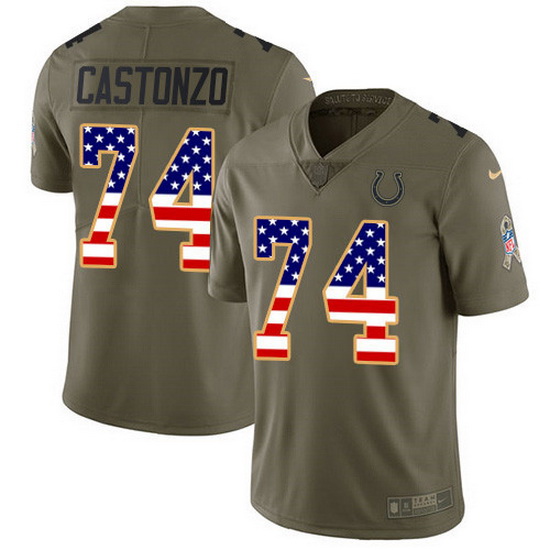 Nike Colts 74 Anthony Castonzo Olive USA Flag Men Stitched NFL L