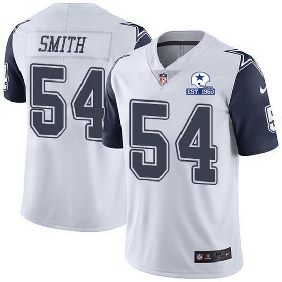 Nike Cowboys 54 Jaylon Smith White Men Stitched With Established In 1960 Patch NFL Limited Rush Jers