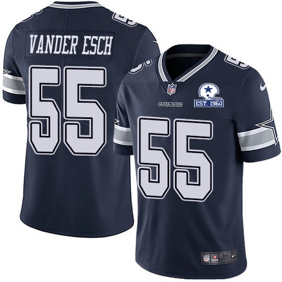 Nike Cowboys 55 Leighton Vander Esch Navy Blue Team Color Men Stitched With Established In 1960 Patc