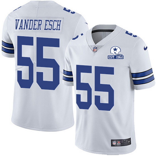 Nike Cowboys 55 Leighton Vander Esch White Men Stitched With Established In 1960 Patch NFL Vapor Unt