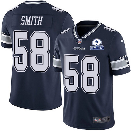 Nike Cowboys 58 Aldon Smith Navy Blue Team Color Men Stitched With Established In 1960 Patch NFL Vap