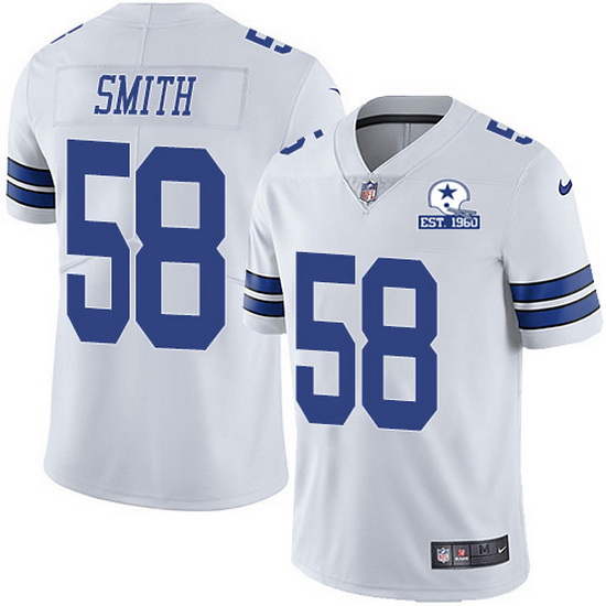 Nike Cowboys 58 Aldon Smith White Men Stitched With Established In 1960 Patch NFL Vapor Untouchable 