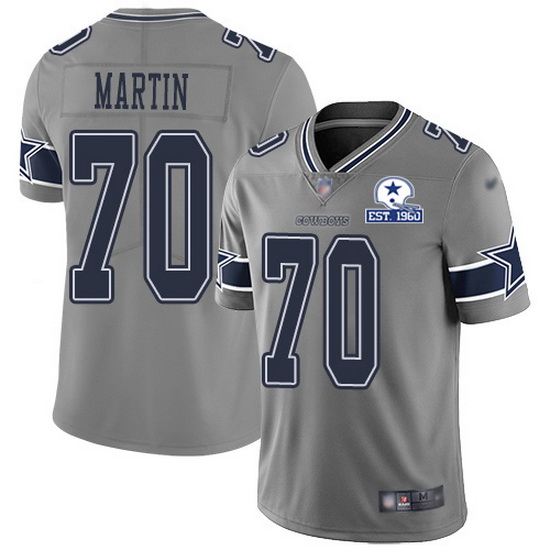 Nike Cowboys 70 Zack Martin Gray Men Stitched With Established In 1960 Patch NFL Limited Inverted Le