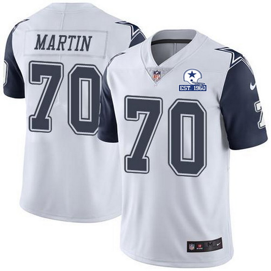 Nike Cowboys 70 Zack Martin White Men Stitched With Established In 1960 Patch NFL Limited Rush Jerse