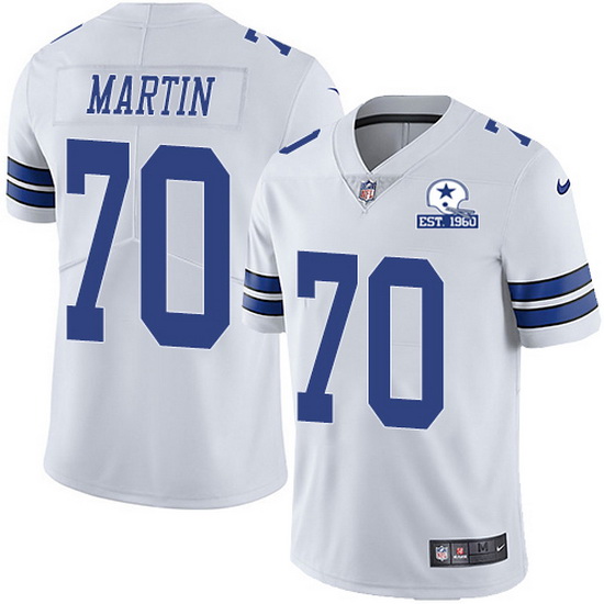 Nike Cowboys 70 Zack Martin White Men Stitched With Established In 1960 Patch NFL Vapor Untouchable 