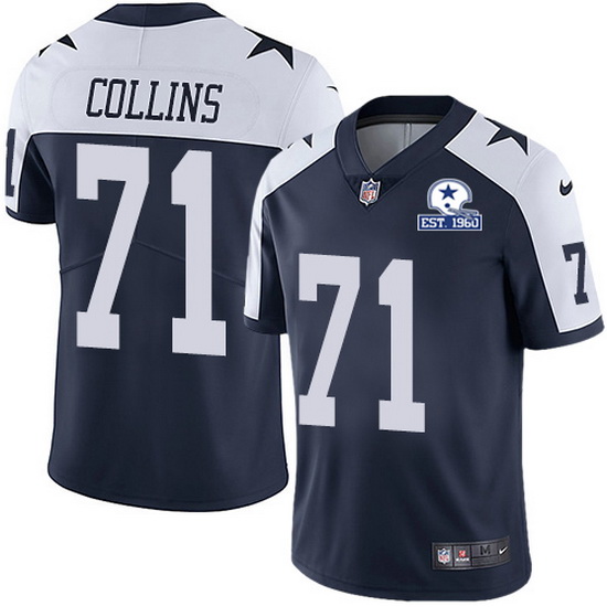 Nike Cowboys 71 La 27el Collins Navy Blue Thanksgiving Men Stitc