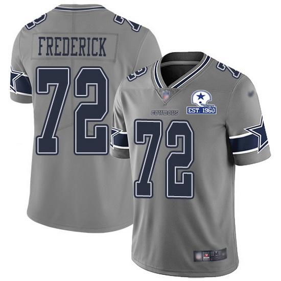 Nike Cowboys 72 Travis Frederick Gray Men Stitched With Established In 1960 Patch NFL Limited Invert