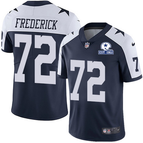 Nike Cowboys 72 Travis Frederick Navy Blue Thanksgiving Men Stitched With Established In 1960 Patch 