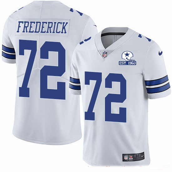 Nike Cowboys 72 Travis Frederick White Men Stitched With Established In 1960 Patch NFL Vapor Untouch