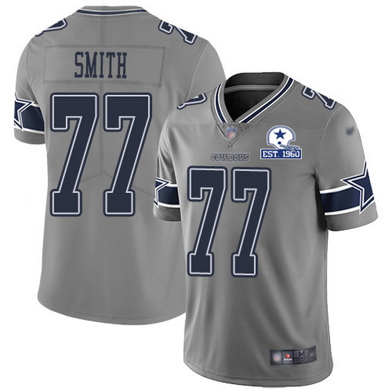 Nike Cowboys 77 Tyron Smith Gray Men Stitched With Established In 1960 Patch NFL Limited Inverted Le