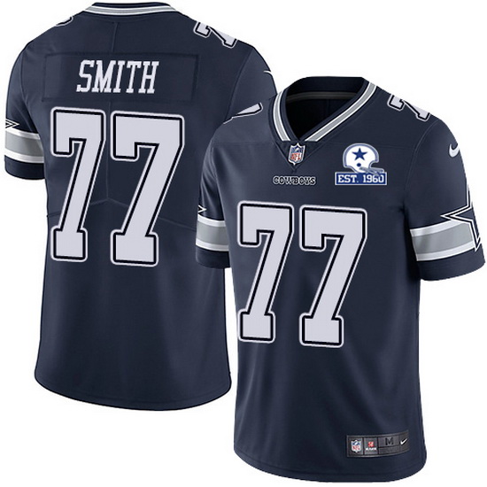 Nike Cowboys 77 Tyron Smith Navy Blue Team Color Men Stitched With Established In 1960 Patch NFL Vap