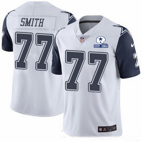 Nike Cowboys 77 Tyron Smith White Men Stitched With Established In 1960 Patch NFL Limited Rush Jerse