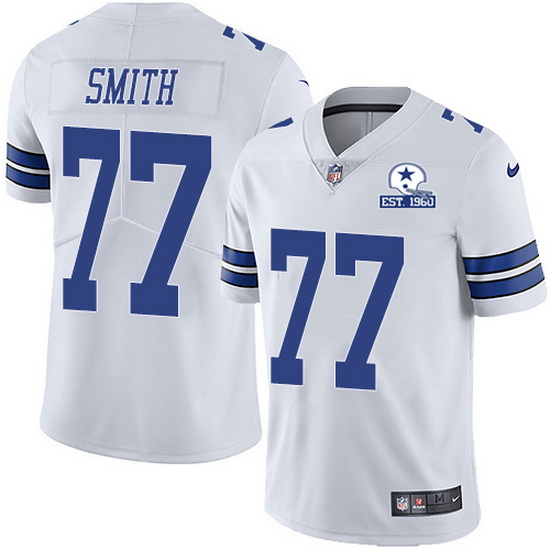 Nike Cowboys 77 Tyron Smith White Men Stitched With Established In 1960 Patch NFL Vapor Untouchable 