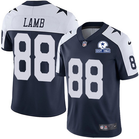 Nike Cowboys 88 CeeDee Lamb Navy Blue Thanksgiving Men Stitched With Established In 1960 Patch NFL V