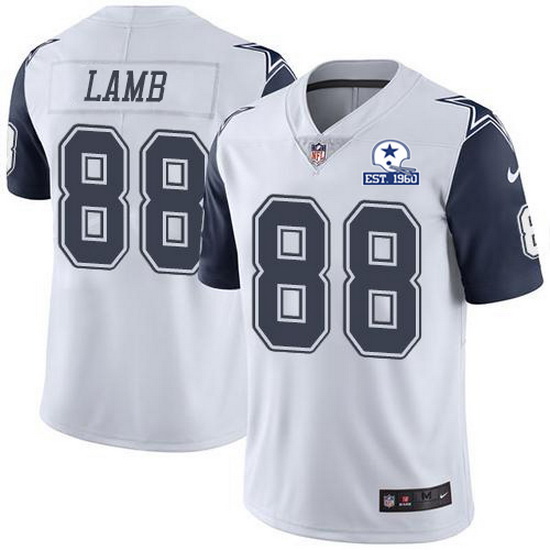 Nike Cowboys 88 CeeDee Lamb White Men Stitched With Established In 1960 Patch NFL Limited Rush Jerse