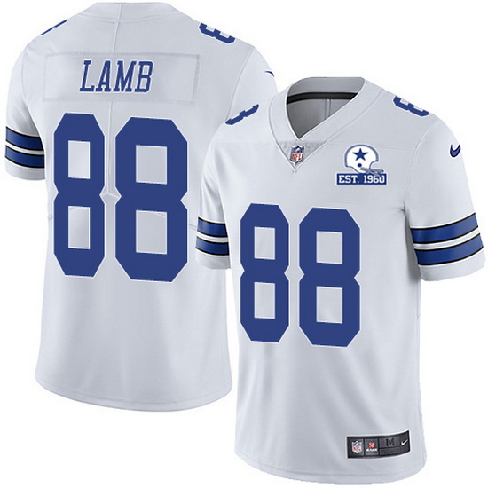 Nike Cowboys 88 CeeDee Lamb White Men Stitched With Established In 1960 Patch NFL Vapor Untouchable 