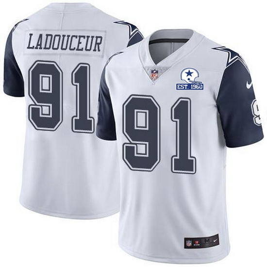 Nike Cowboys 91 L P  Ladouceur White Men Stitched With Established In 1960 Patch NFL Limited Rush Je