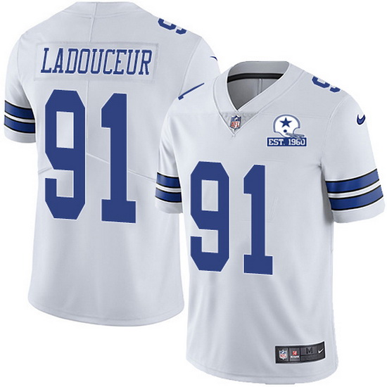 Nike Cowboys 91 L P  Ladouceur White Men Stitched With Established In 1960 Patch NFL Vapor Untouchab