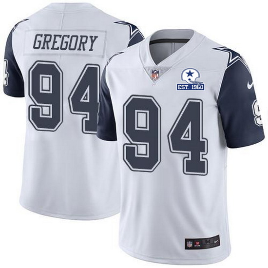 Nike Cowboys 94 Randy Gregory White Men Stitched With Established In 1960 Patch NFL Limited Rush Jer