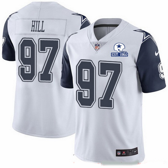 Nike Cowboys 97 Trysten Hill White Men Stitched With Established In 1960 Patch NFL Limited Rush Jers