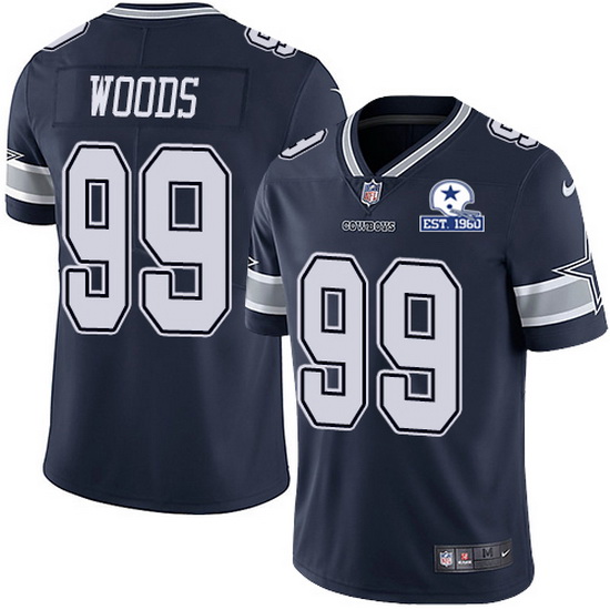 Nike Cowboys 99 Antwaun Woods Navy Blue Team Color Men Stitched With Established In 1960 Patch NFL V