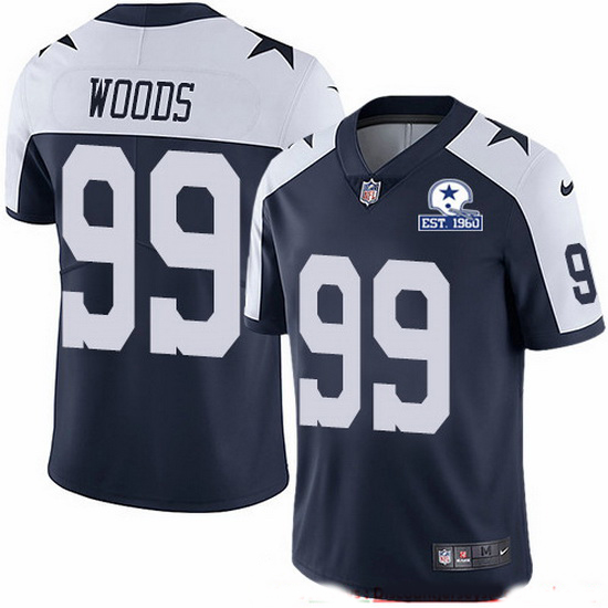 Nike Cowboys 99 Antwaun Woods Navy Blue Thanksgiving Men Stitched With Established In 1960 Patch NFL