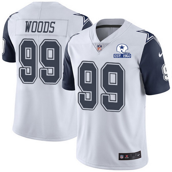 Nike Cowboys 99 Antwaun Woods White Men Stitched With Established In 1960 Patch NFL Limited Rush Jer