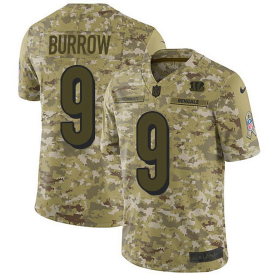 Nike Bengals 9 Joe Burrow Camo Men Stitched NFL Limited 2018 Sal