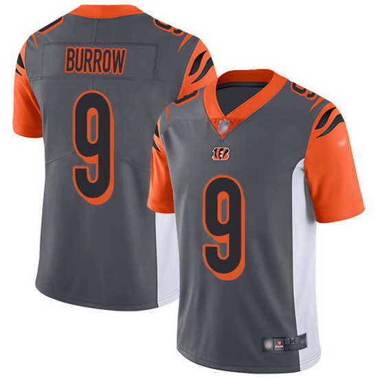 Nike Bengals 9 Joe Burrow Silver Men Stitched NFL Limited Invert