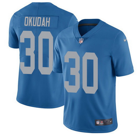 Nike Lions 30 Jeff Okudah Blue Throwback Men Stitched NFL Vapor 
