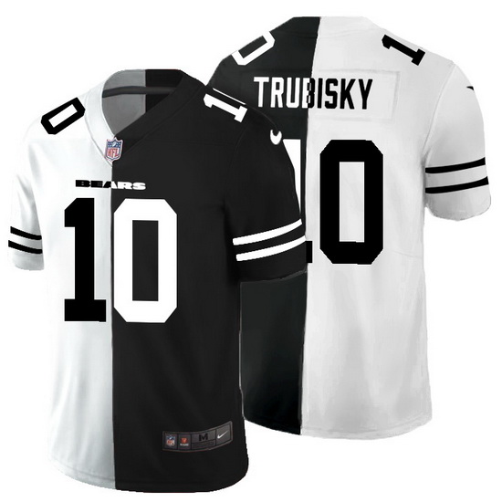 Chicago Bears 10 Mitchell Trubisky Men Black V White Peace Split Nike Vapor Untouchable Limited NFL 