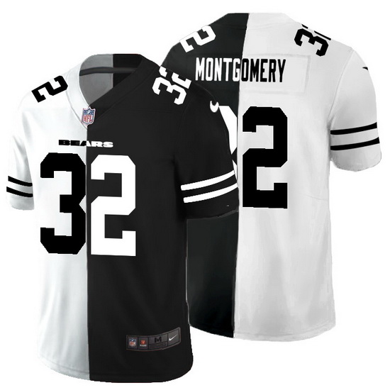 Chicago Bears 32 David Montgomery Men Black V White Peace Split Nike Vapor Untouchable Limited NFL J