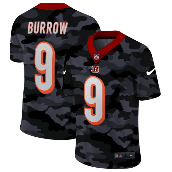 Cincinnati Bengals 9 Joe Burrow Men Nike 2020 Black CAMO Vapor U