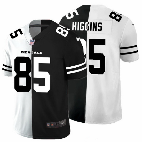 Cincinnati Bengals 85 Tee Higgins Men Black V White Peace Split Nike Vapor Untouchable Limited NFL J