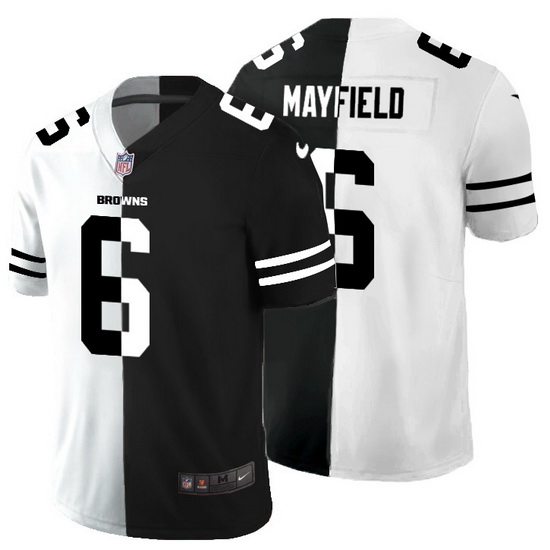 Cleveland Browns 6 Baker Mayfield Men Black V White Peace Split Nike Vapor Untouchable Limited NFL J