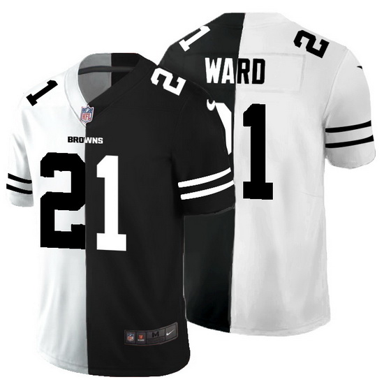 Cleveland Browns 21 Denzel Ward Men Black V White Peace Split Nike Vapor Untouchable Limited NFL Jer