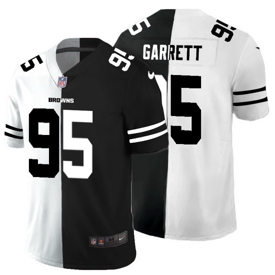 Cleveland Browns 95 Myles Garrett Men Black V White Peace Split Nike Vapor Untouchable Limited NFL J