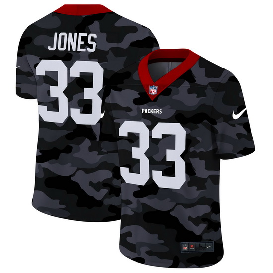 Green Bay Packers 33 Aaron Jones Men Nike 2020 Black CAMO Vapor Untouchable Limited Stitched NFL Jer