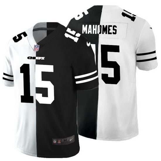 Kansas City Chiefs 15 Patrick Mahomes Men Black V White Peace Split Nike Vapor Untouchable Limited N