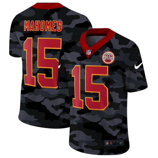 Kansas City Chiefs 15 Patrick Mahomes Men Nike 2020 Black CAMO Red Vapor Untouchable Limited Stitche