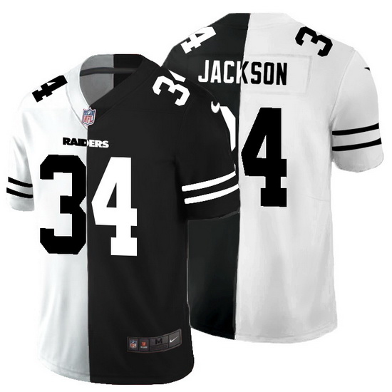 Las Vegas Raiders 34 Bo Jackson Men Black V White Peace Split Nike Vapor Untouchable Limited NFL Jer