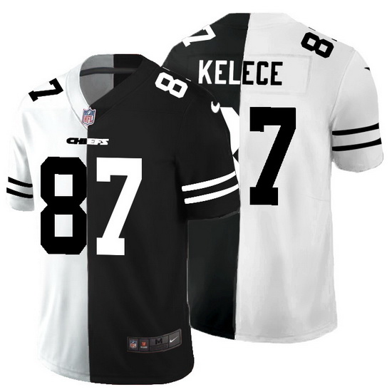 Kansas City Chiefs 87 Travis Kelce Men Black V White Peace Split Nike Vapor Untouchable Limited NFL 