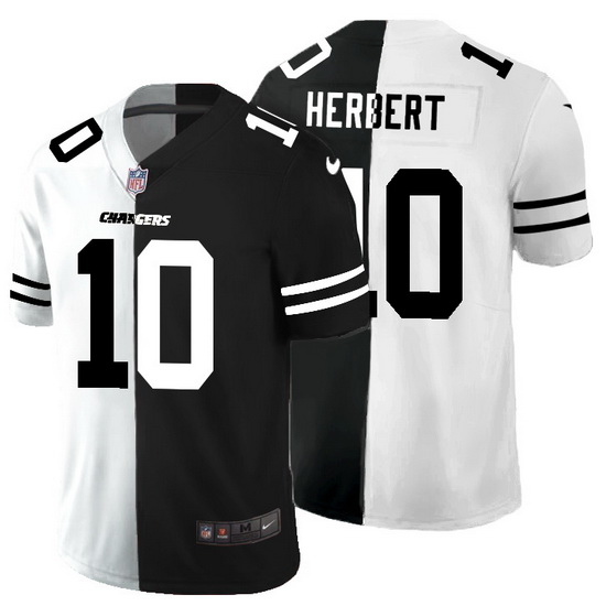 Los Angeles Chargers 10 Justin Herbert Men Black V White Peace Split Nike Vapor Untouchable Limited 