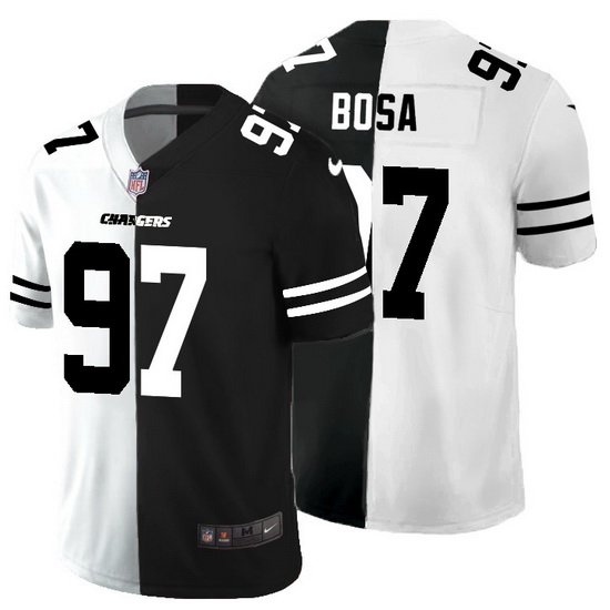 Los Angeles Chargers 97 Joey Bosa Men Black V White Peace Split Nike Vapor Untouchable Limited NFL J