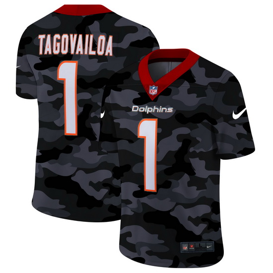 Miami Dolphins 1 Tua Tagovailoa Men Nike 2020 Black CAMO Vapor Untouchable Limited Stitched NFL Jers