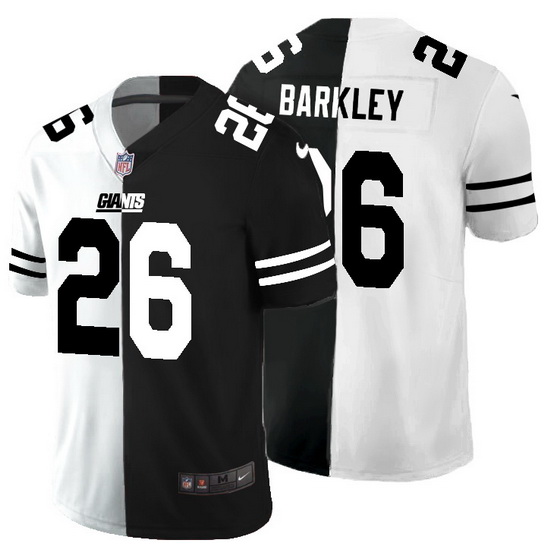 New York Giants 26 Saquon Barkley Men Black V White Peace Split Nike Vapor Untouchable Limited NFL J