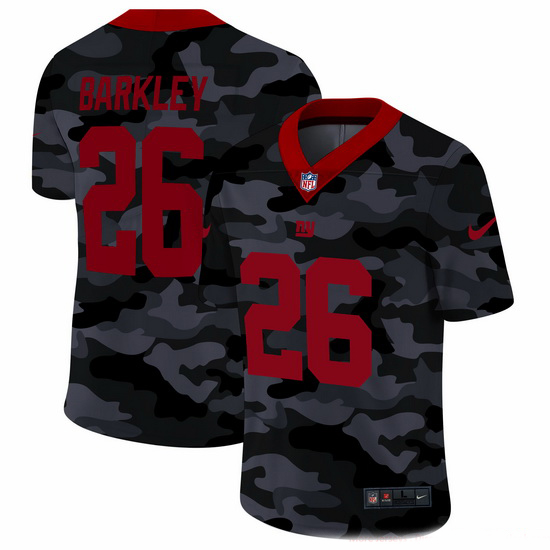 New York Giants 26 Saquon Barkley Men Nike 2020 Black CAMO Red Vapor Untouchable Limited Stitched NF